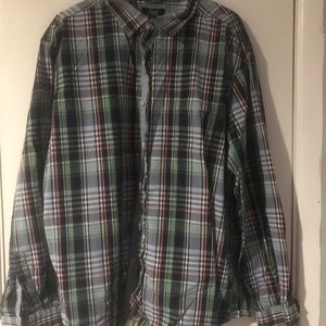 Green plaid button down